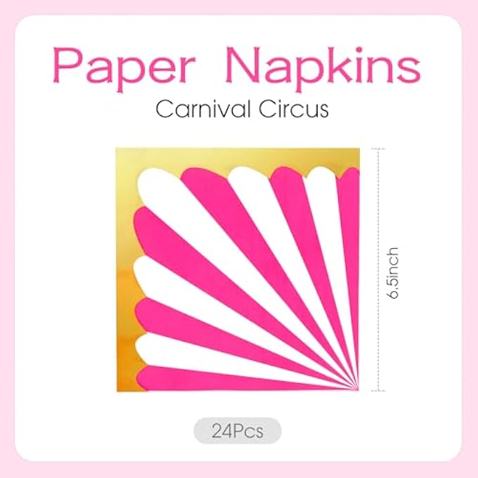 BIRTHDAY NAPKINS 33 X 33 CM PACK OF 24 NAPKINS DARK PINK CIRCUS THEME DISPOSABLE PAPER NAPKINS FOR DECORATION BIRTHDAY, PARTIES, CARNIVAL, CHILDREN'S PARTY TABLE DECORATION, DARK PINK AND - Image 3